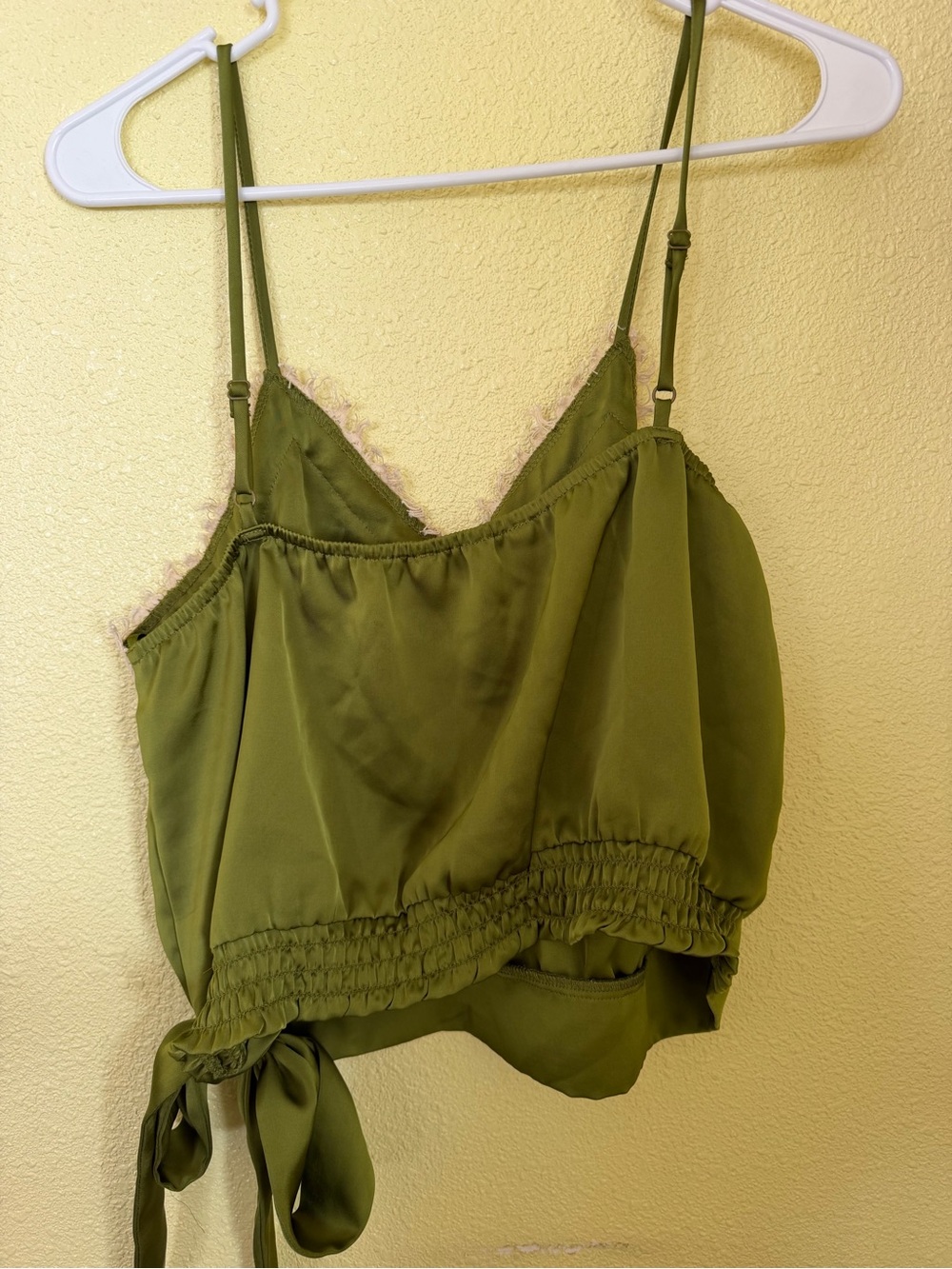 Monteau Olive Satin Cami with Cream Lace Trim - Picture 2 of 3